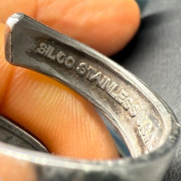 VTG Silco Swirl Engraved Adjustable Spoon Ring Size 10 USA Minimalist Retro - Picture 4 of 6